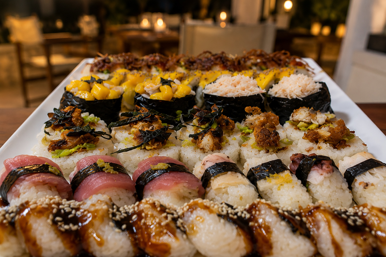 Sushi platter served at Visiwa Restaurant in Watamu, Kenya