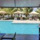 Swimming pool and tropical gardens at a beachfront resort in Watamu, Kenya.