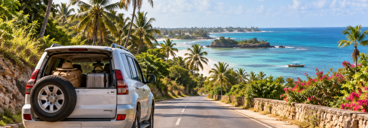 Coastal road and private transfer arriving in Watamu, Kenya