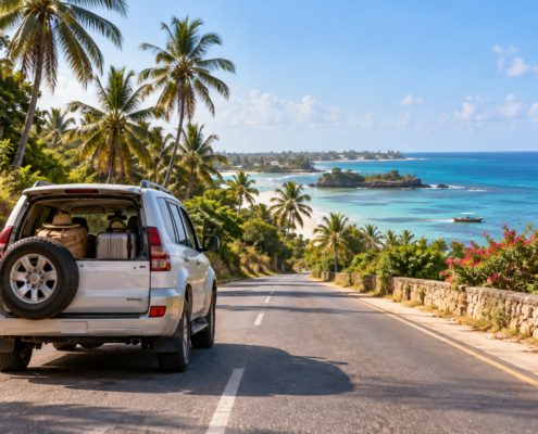 Coastal road and private transfer arriving in Watamu, Kenya