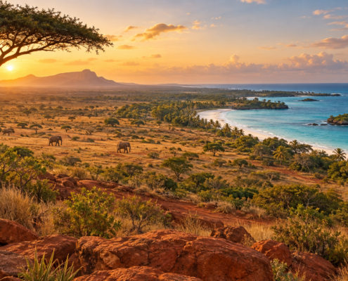 Kenya safari landscape meeting the Indian Ocean coast near Watamu