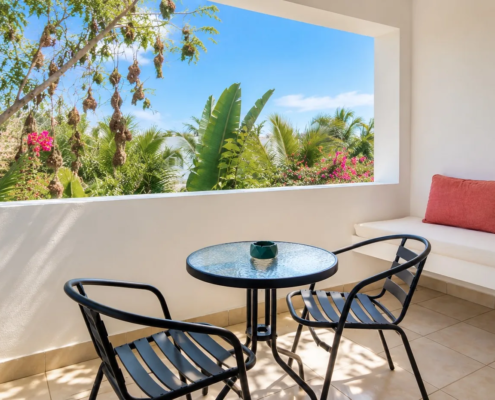 Private terrace with garden view of the Double Room at Visiwa Beach Resort, Watamu