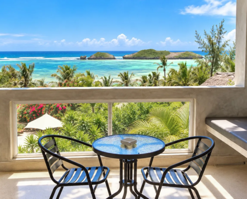 Balcony with Watamu ocean and lagoon view from the Ocean View Room at Visiwa Beach Resort